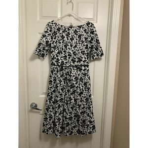 Maggy Londo linen dress short long black floral print open back size 6